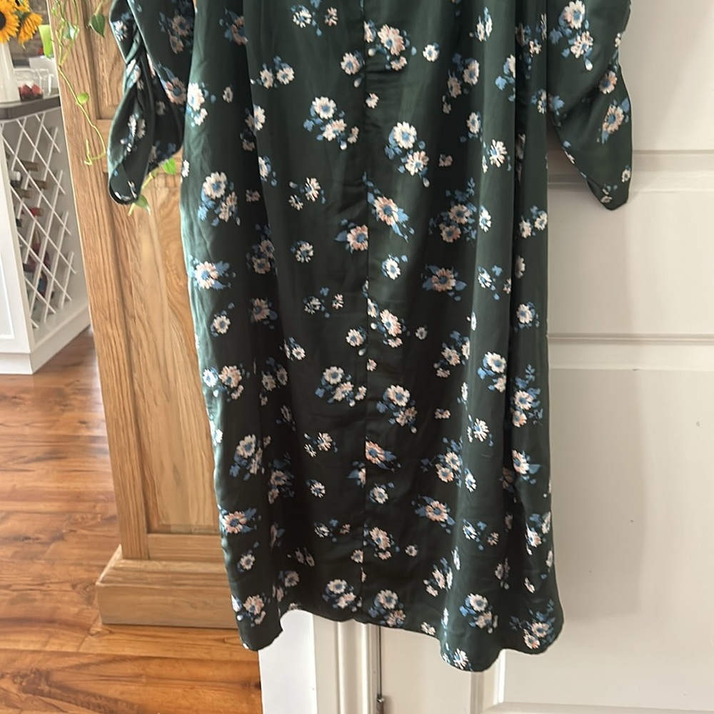 🎀 ASTR THE LABEL green floral satin milk maid dress XL Euc - Picture 8 of 13